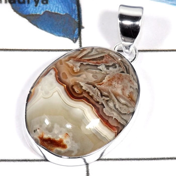 Crazy Lace Agate Cab D - ISP608-Gorgeous Crazy Lace Agate 925 Sterling Silver Plain Setting Pendant