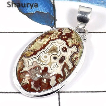 Crazy Lace Agate Cab E - ISP608-Gorgeous Crazy Lace Agate 925 Sterling Silver Plain Setting Pendant