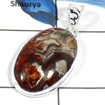 Crazy Lace Agate Cab F - ISP608-Gorgeous Crazy Lace Agate 925 Sterling Silver Plain Setting Pendant
