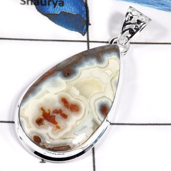 Crazy Lace Agate Cab G - ISP608-Gorgeous Crazy Lace Agate 925 Sterling Silver Plain Setting Pendant