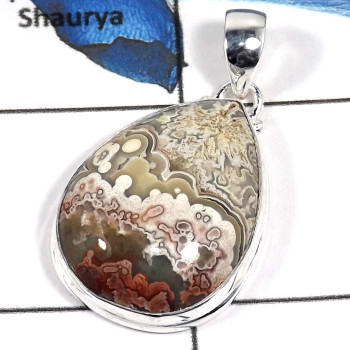 Crazy Lace Agate Cab H - ISP608-Gorgeous Crazy Lace Agate 925 Sterling Silver Plain Setting Pendant