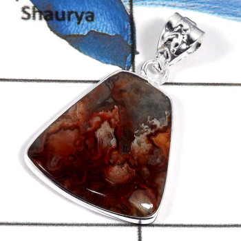 Crazy Lace Agate Cab B - BPS901-Natural Crazy Lace Agate Gemstone 925 Sterling Silver Bezel Pendant
