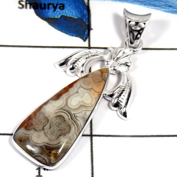 Crazy Lace Agate Cab C - BPS901-Natural Crazy Lace Agate Gemstone 925 Sterling Silver Bezel Pendant