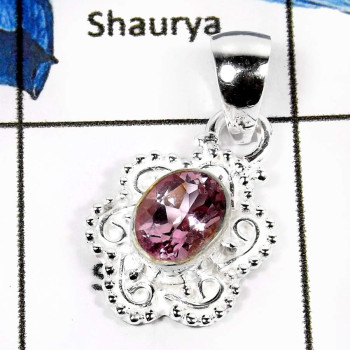 Pink Topaz Cut I - CMJ820-Party Wear Cut Gemstone Solid 925 Sterling Silver Pendant