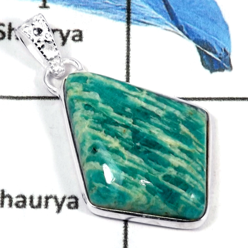 Amazonite Cab I - CMJ807-Solid 925 Sterling Silver Stunning Look Cabochon Gemstone Pendant