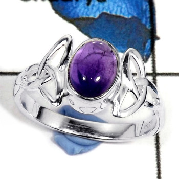 Amethyst Cab H - CMJ805-Party Look Cab Gemstone Solid 925 Sterling Silver Wholesale Ring