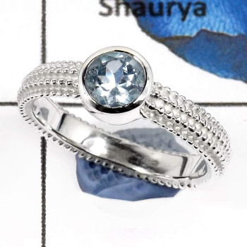 Blue Topaz Cut H - SCR783-Glorious Faceted Cut Gemstones Designer Casting Rings 925 Sterling Silver