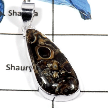 Turtella Jasper Cab B - CMJ792-Solid 925 Sterling Silver Party Look Cabochon Gemstone Pendant