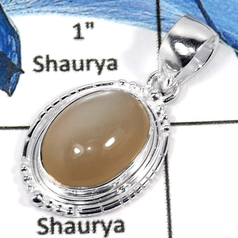 Peach Moonstone Cab B - CMJ788-Newly Handmade Design Cab Gemstone 925 Sterling Silver Pendant