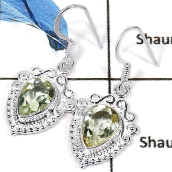 Green Amethyst Cut E - CMJ780-Natural Semiprecious Cut Gemstone 925 Sterling Silver Dangle Earrings