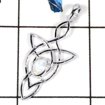 Rainbow Moonstone Cut B - CSP918-Natural Semiprecious Cut Gemstone Celtic Design Casting Pendant 925 Sterling Silver