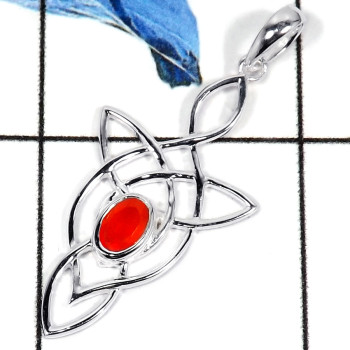 Carnelian Cut C - CSP918-Natural Semiprecious Cut Gemstone Celtic Design Casting Pendant 925 Sterling Silver