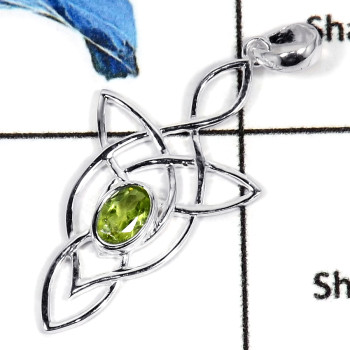 Peridot Cut O - CSP918-Natural Semiprecious Cut Gemstone Celtic Design Casting Pendant 925 Sterling Silver