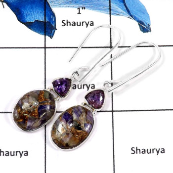 Mohave Purple Copper Charoite Cab & Amethyst Cut E - SDE640-Gorgeous Mohave Purple Copper Charoite & Amethyst Dangle Earrings 92 Mohave Purple Copper Charoite Cab & Amethyst Cut E - SDE640-Gorgeous Mohave Purple Copper Charoite & Amethyst Dangle Earrings 92