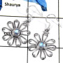 Rainbow Moonstone Cab A - SDE630-Solid 925 Sterling Silver Cab & Cut Gemstone Flower Design Dangle Earrings