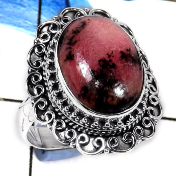 Rhodonite Cab G - SDR579-Party Wear Natural Cabochon Gemstone Designer Ring 925 Sterling Silver