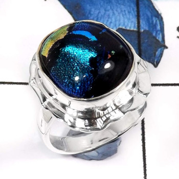 Dichroic Glass A - PSR742-Eye Catching Dichroic Glass Gemstones Wholesale Handmade Rings 925 Sterling Silver Dichroic Glass A - PSR742-Eye Catching Dichroic Glass Gemstones Wholesale Handmade Rings 925 Sterling Silver