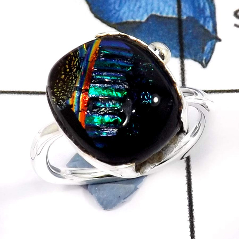Dichroic Glass D - PSR742-Eye Catching Dichroic Glass Gemstones Wholesale Handmade Rings 925 Sterling Silver Dichroic Glass D - PSR742-Eye Catching Dichroic Glass Gemstones Wholesale Handmade Rings 925 Sterling Silver