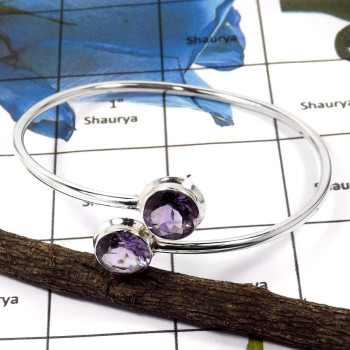Amethyst Cut B - SNB993-Glamorous Eye Catching Adjustable Bangle 925 Sterling Silver