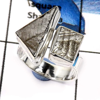 Meteroite A - SDR568-Natural Meteroite Gemstone Handmade Designer Rings 925 Sterling Silver