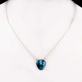 Tibet Turquoise A - BZN980-Eye Catching Fashionable Handmade Bezel Necklace 925 Sterling Silver