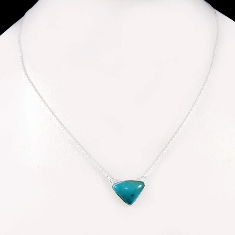 Tibet Turquoise O - BZN980-Eye Catching Fashionable Handmade Bezel Necklace 925 Sterling Silver