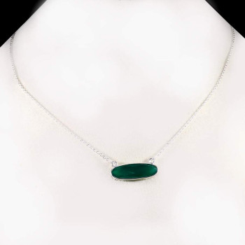 Green Onyx Cut G - BZN979-Glamorous Colorful Chain Bezel Necklace 925 Sterling Silver