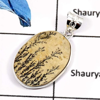 German Psilomelane Dendrite A - BPS876-Natural Gemstone Germany Dendrite Wholesale Bezel Pendants 925 Sterling Silver