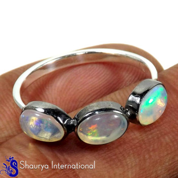 Ethiopian Opal G - SFJ888-Genuine Ethiopian Opal Gemstone Black Rhodium Gold Plated Rings 925 Sterling Silver