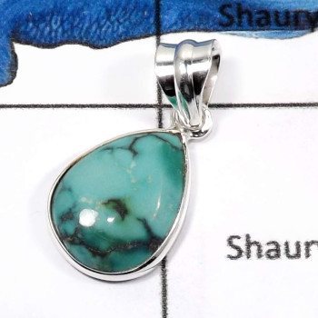 Tibet Turquoise B - BPS862-925 Sterling Silver Natural Tibet Turquoise Gemstone Wholesale Bezel Pendants
