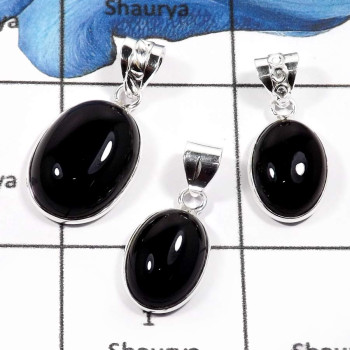 3 Pcs Black Onyx cab C - BPS856-3 Pcs Natural Black Onyx Gemstone Wholesale Lot Bezel Pendants 925 Sterling Silver