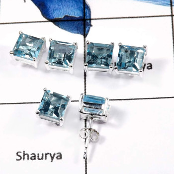 Blue Topaz B - SSE846-Beautiful Faceted Cut Wholesale Lot Stud Earrings 925 Sterling Silver