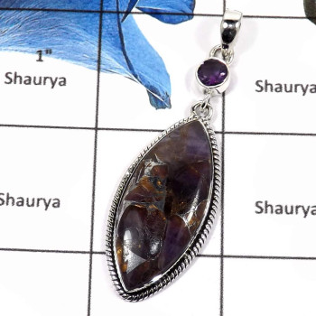 Mohave Amethyst Copper & Amethyst C - SD482-Attractive Mohave Amethyst Copper & Amethyst Two Stone Designer Pendants 925 Sterlin