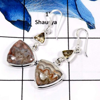 Crazy Lace Agate & Citrine A - SPE779-Gorgeous Two Stone Crazy Lace Agate & Citrine Cut Wholesale Earrings 925 Sterling Silver Crazy Lace Agate & Citrine A - SPE779-Gorgeous Two Stone Crazy Lace Agate & Citrine Cut Wholesale Earrings 925 Sterling Silver