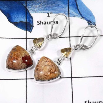 Crazy Lace Agate & Citrine B - SPE779-Gorgeous Two Stone Crazy Lace Agate & Citrine Cut Wholesale Earrings 925 Sterling Silver Crazy Lace Agate & Citrine B - SPE779-Gorgeous Two Stone Crazy Lace Agate & Citrine Cut Wholesale Earrings 925 Sterling Silver