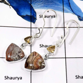 Crazy Lace Agate & Citrine D - SPE779-Gorgeous Two Stone Crazy Lace Agate & Citrine Cut Wholesale Earrings 925 Sterling Silver Crazy Lace Agate & Citrine D - SPE779-Gorgeous Two Stone Crazy Lace Agate & Citrine Cut Wholesale Earrings 925 Sterling Silver