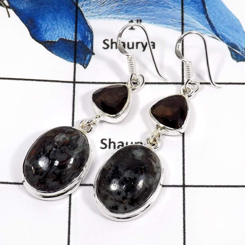 Astrophylite & Smoky Quartz B - SPE776-Fabulous Two Stone Astrophylite & Smoky Quartz Wholesale Earrings 925 Sterling Silver