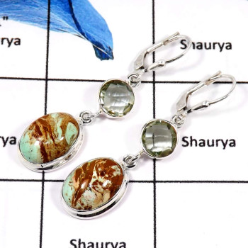 Verasite & Green Amethyst C - SPE771-Glorious Verasite & Green Amethyst Cut Handmade Wholesale Earrings 925 Sterling Silver