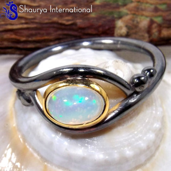 Ethiopian Opal A - SFJ883-Multi Fire Ethiopian Opal Party Wear Rings 925 Sterling Silver