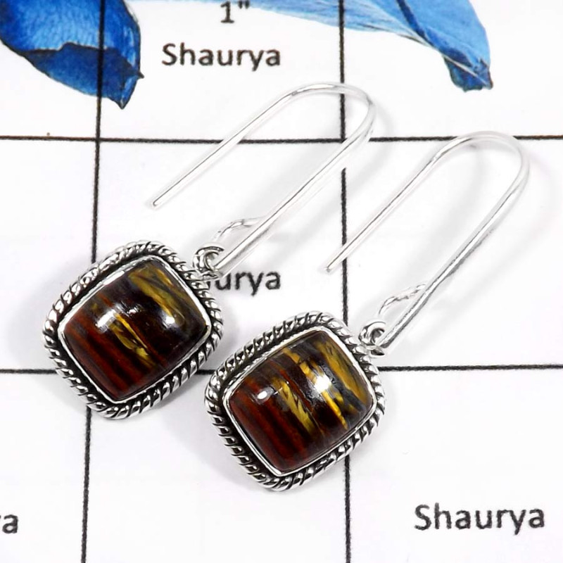 Iron Tiger Eye C - SDE613-Attractive Iron Tiger Eye Handmade Designer Earrings 925 Sterling Silver Iron Tiger Eye C - SDE613-Attractive Iron Tiger Eye Handmade Designer Earrings 925 Sterling Silver