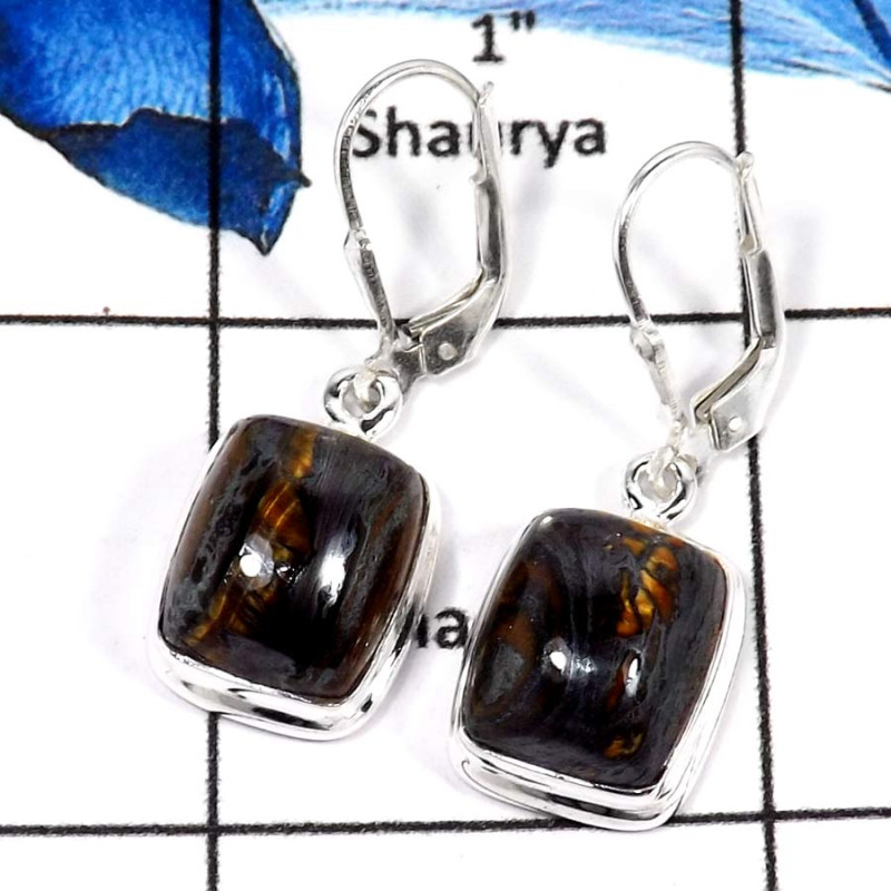 Iron Tiger Eye A - SDE612-Natural Iron Tiger Eye Gemstone Handmade Wholesale Earrings 925 Sterling Silver Iron Tiger Eye A - SDE612-Natural Iron Tiger Eye Gemstone Handmade Wholesale Earrings 925 Sterling Silver