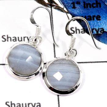 Blue Lace Agate A - SDE610-Exclusive Blue Lace Agate Checker Cut Wholesale Earrings 925 Sterling Silver Blue Lace Agate A - SDE610-Exclusive Blue Lace Agate Checker Cut Wholesale Earrings 925 Sterling Silver