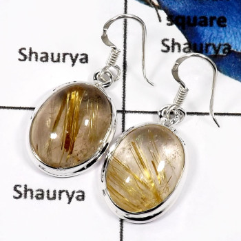 Golden Rutile B - SDE608-Gorgeous Golden Rutile Gemstone Handmade Designer Earrings 925 Sterling Silver