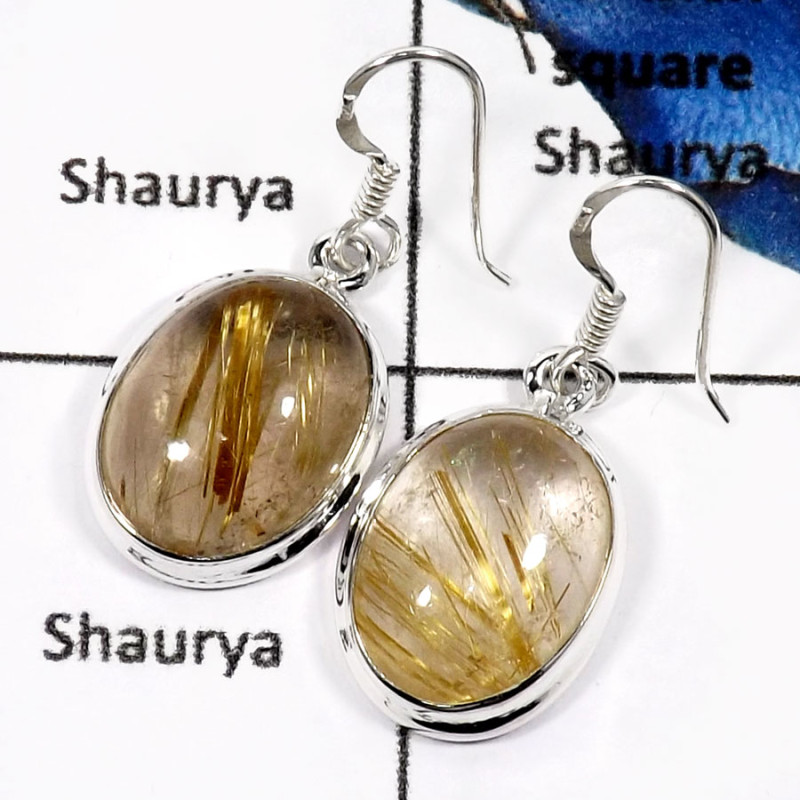 Golden Rutile B - SDE608-Gorgeous Golden Rutile Gemstone Handmade Designer Earrings 925 Sterling Silver