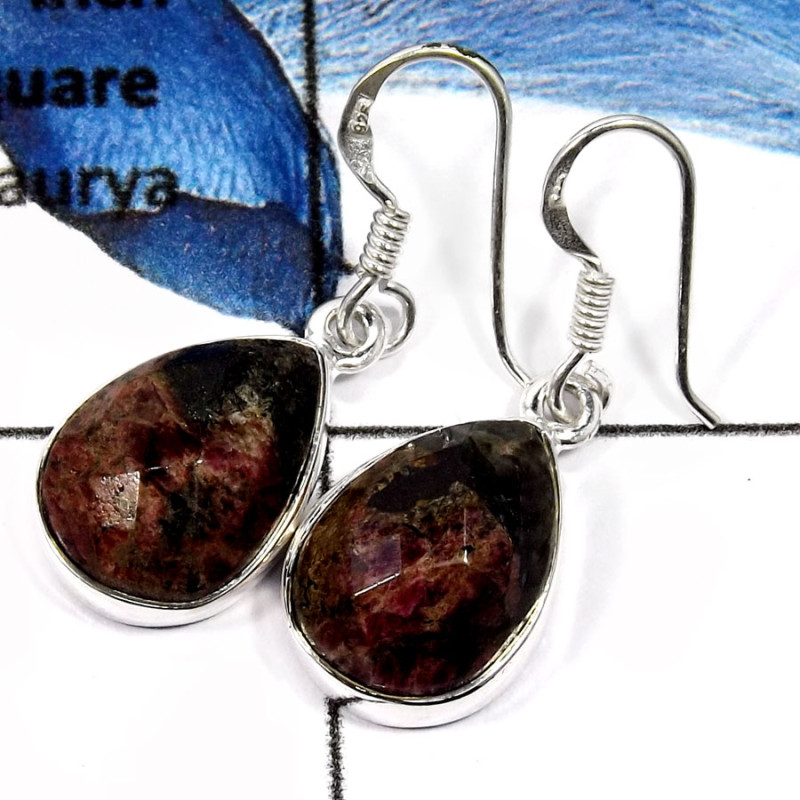 Eudialyte B - SDE604-Gorgeous Eudialyte Checker Cut Wholesale Designer Earrings 925 Sterling Silver Eudialyte B - SDE604-Gorgeous Eudialyte Checker Cut Wholesale Designer Earrings 925 Sterling Silver