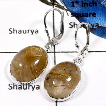 Golden Rutile A - SPE768-Elegant Golden Rutile Handmade Plain Silver Earrings 925 Sterling Silver