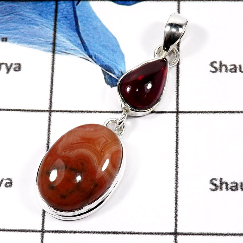 Crazy Lace Agate & Garnet Cab A - SD471-Stunning Two Stone Crazy Lace Agate & Garnet Cab Wholesale Pendants 925 Sterling Silver Crazy Lace Agate & Garnet Cab A - SD471-Stunning Two Stone Crazy Lace Agate & Garnet Cab Wholesale Pendants 925 Sterling Silver