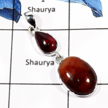 Crazy Lace Agate & Garnet Cab C - SD471-Stunning Two Stone Crazy Lace Agate & Garnet Cab Wholesale Pendants 925 Sterling Silver Crazy Lace Agate & Garnet Cab C - SD471-Stunning Two Stone Crazy Lace Agate & Garnet Cab Wholesale Pendants 925 Sterling Silver