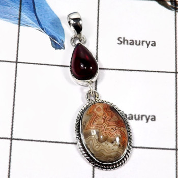 Crazy Lace Agate & Garnet Cab O - SD471-Stunning Two Stone Crazy Lace Agate & Garnet Cab Wholesale Pendants 925 Sterling Silver Crazy Lace Agate & Garnet Cab O - SD471-Stunning Two Stone Crazy Lace Agate & Garnet Cab Wholesale Pendants 925 Sterling Silver
