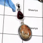 Crazy Lace Agate & Garnet Cab O - SD471-Stunning Two Stone Crazy Lace Agate & Garnet Cab Wholesale Pendants 925 Sterling Silver